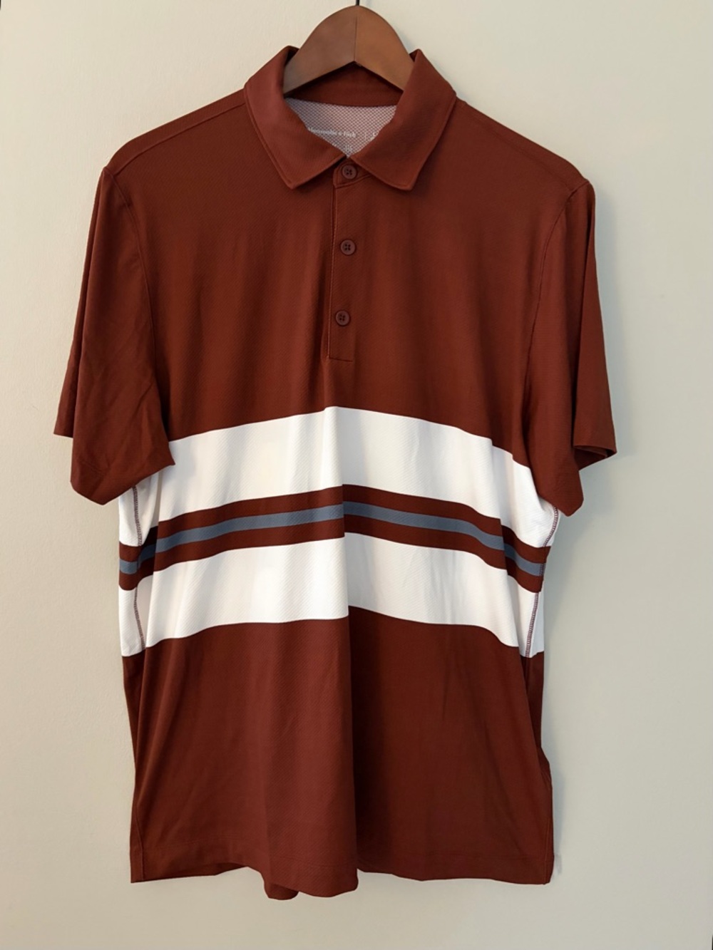 Abercrombie & Fitch Rust Brown Striped Polo Performance Stretch NWOT Men’s Large
